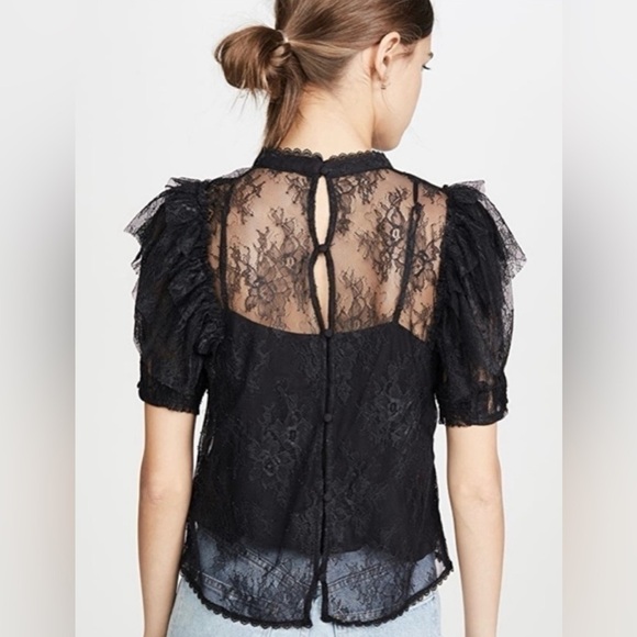 FREE PEOPLE Secret Admirer Blouse in Black Whimsigoth Dark Fairy Bohemian - Picture 7 of 14